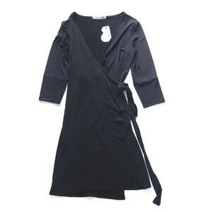 NWT UMaMe Classic Black Wrap Maternity Midi Dress Size Medium